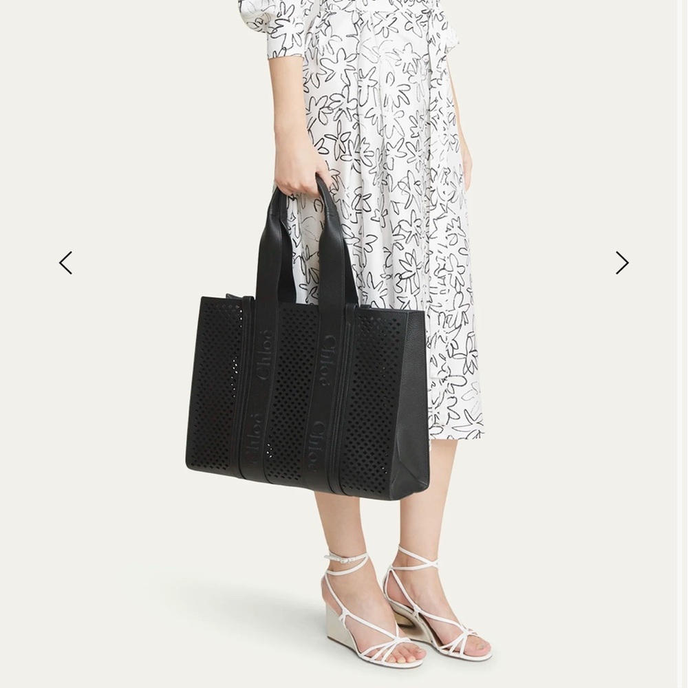 Chloe Black woody Perforated Tote Bag